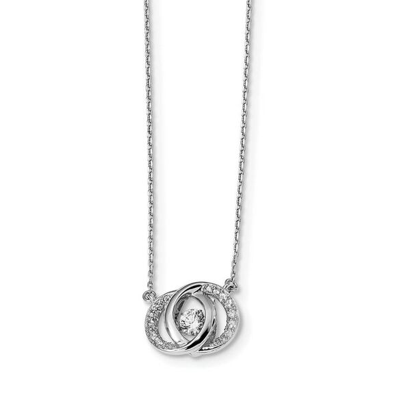 Platinum Plated Sterling Silver & CZ Dbl Circle Necklace, 15.5-17.5 In - Picture 1 of 4